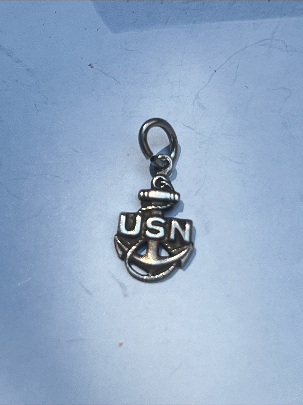 Vintage USN Anchor Sterling Silver Naval Charm Pendant 1/2”